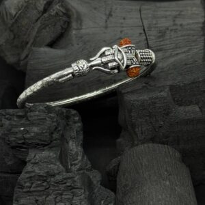 Divine Trident Kada – Spiritual Silver Bangle with Rudraksha  (30 Grams)