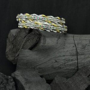 Leaf Motif Silver Kada – Dual-Tone with Color Stone Embellishments (60 Grams)