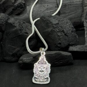 Blissful Aura Mahakal Pendant – Pure Silver Pendant with Pink Stone (25 Gram)