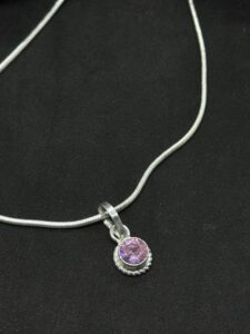 Sparkling Pink Crystal Pendant – Elegant Silver Necklace (20 Gram)