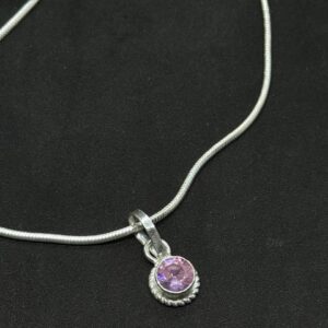 Sparkling Pink Crystal Pendant – Elegant Silver Necklace (20 Gram)