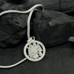 Silver Goddess Durga Round Pendant Necklace – Intricate Spiritual Jewelry (25 Gram)