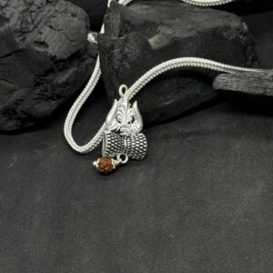 Silver Trishul & Damru Pendant Necklace with Rudraksha Bead – Spiritual Hindu Jewelry (25 Gram)