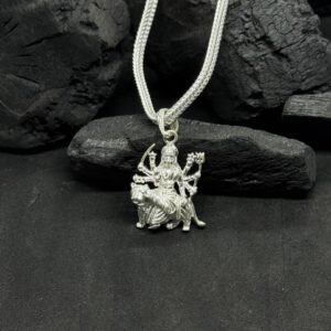 Durga on Lion Silver Pendant Necklace – Divine Warrior Jewelry (25 Gram)